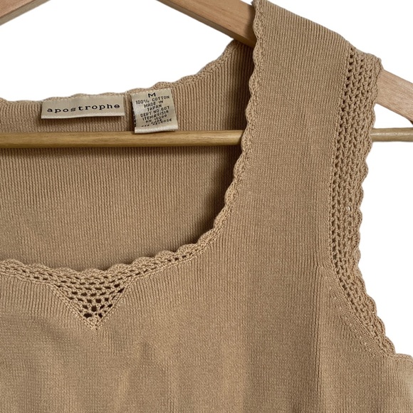 Apostrophe Knitted Tan Sleeveless Top Crochet Detail Womens M - Picture 4 of 6